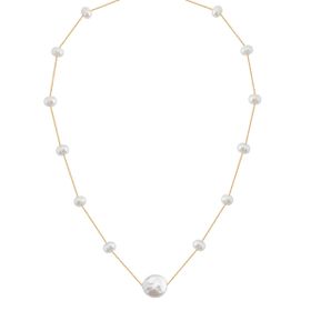 Imagem do produto Colar com 13 pérolas barrocas com pérola moeda central 40cm folheado a ouro 18k