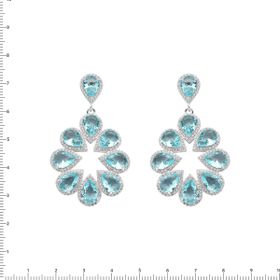 Imagem do produto Brinco festa longo flor em gotas aqua Prata 925