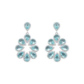 Imagem do produto Brinco festa longo flor em gotas aqua Prata 925