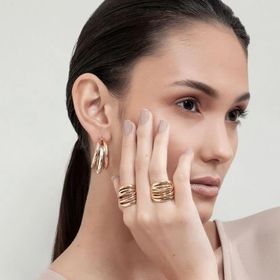 Imagem do produto Brinco Argola Maxi Tripla Mix de Banhos Polida Folheado a Ouro 18k