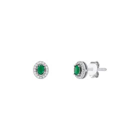 Imagem do produto Brinco Radiance oval pequeno com zircônia central verde esmeralda e cravejado de zircônias Prata 925