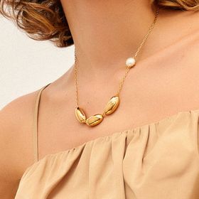 Imagem do produto Colar com formas orgânicas lisa e uma pérola folheado a ouro 18k