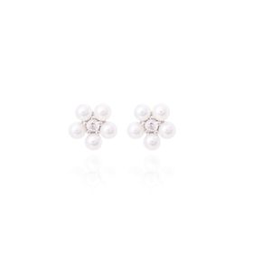 Imagem do produto Brinco flor com pérolas e zircônia central Prata 925