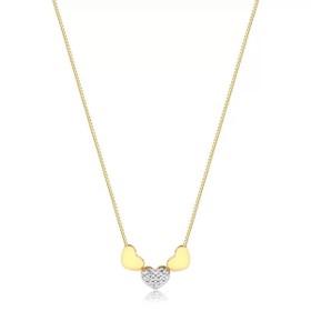 Imagem do produto Colar Stelle com pingente três corações liso e cravejados folheado a Ouro 18k