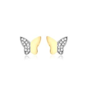 Imagem do produto Brinco Stella borboleta metade cravejado e liso folheado a Ouro 18k