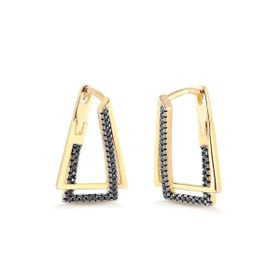 Imagem do produto Brinco transpassado retangular com zircônias negras folheado a Ouro 18k