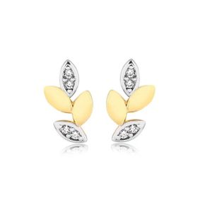 Imagem do produto Brinco Stelle folhas lisa e cravejadas folheado a Ouro 18k