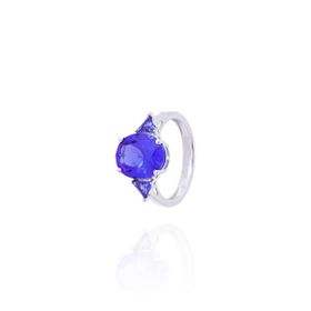 Imagem do produto Anel cristal Tanzanita oval central e dois triângulos laterais Prata 925