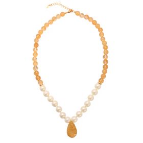 Imagem do produto Colar rutilo e pérolas shell com pingente gota rutilo folheado a ouro 18k