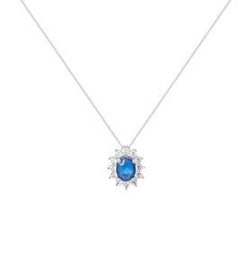 Imagem do produto Colar oval cristal safira cravejado de zircônia em prata 925