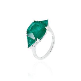 Imagem do produto Anel quadrado esmeralda 10mm com pedra triangular nas pontas prata 925