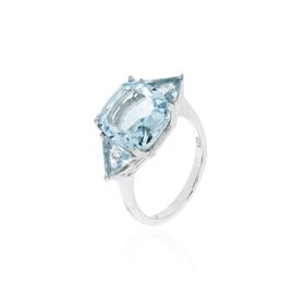 Imagem do produto Anel Aqua Cristal azul quadrado e pontas triangulares 10mm em Prata 925