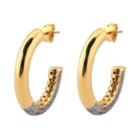 Imagem do produto Brinco meia Argola polida e cravejada com Zircônias Folheada a ouro 18K