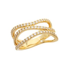 Imagem do produto Anel aro triplo meia cravação de zircônias em prata 925 folheado a ouro 18K