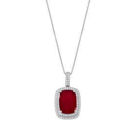 Imagem do produto Colar maçã do amor malha veneziana pingente quadrado com cristal vermelho rubi cravejado de zircônias em prata 925