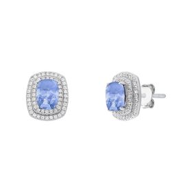 Imagem do produto Brinco com cristal quadrado Roxo Tanzanita e duas fileiras de cravação de Zircônia em Prata 925