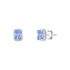 Imagem do produto Brinco com cristal retangular Roxo Tanzanita com cravação de zircônias em volta em prata 925
