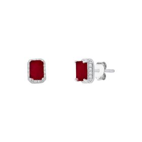 Imagem do produto Brinco Maçã do Amor com cristal retangular Vermelho Rubi com cravação de zircônias em volta em prata 925