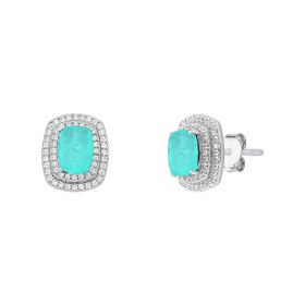 Imagem do produto Brinco Ocean com cristal quadrado Verde Paraíba e duas fileiras de cravação de Zircônia em Prata 925