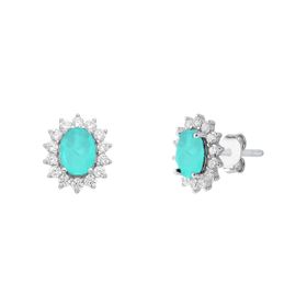 Imagem do produto Brinco Ocean pequeno com cristal oval central Verde Paraíba cravejado de zircônias em prata 925