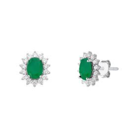 Imagem do produto Brinco pequeno com cristal oval central Verde Esmeralda cravejado de zircônias em prata 925
