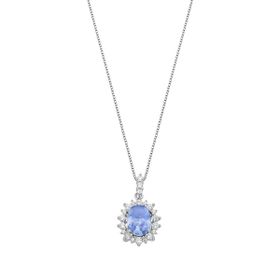 Imagem do produto Colar com malha veneziana pingente oval com cristal roxo Tanzanita cravejado de zircônias em prata 925