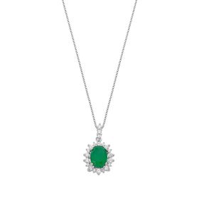 Imagem do produto Colar com malha veneziana pingente oval com cristal verde esmeralda cravejado de zircônias em prata 925