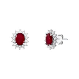 Imagem do produto Brinco Maçã do Amor pequeno com cristal oval central vermelho Rubi cravejado de zircônias em prata 925