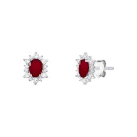 Imagem do produto Brinco Maçã do Amor 4 garras com cristal oval Vermelho Rubi cravejado de zircônias em prata 925
