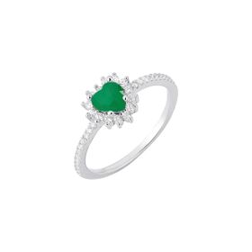 Imagem do produto Anel solitário com meio aro e cristal Verde Esmeralda central cravejado de zircônias em prata 925