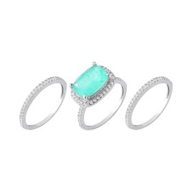 Imagem do produto Anel Ocean solitário com base para cristal Verde Paraíba principal e aro cravejado de zircônias em prata 925