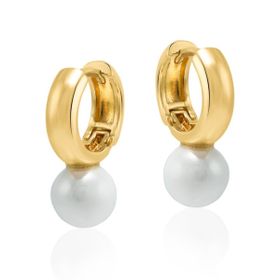 Imagem do produto Brinco argola polida de click com pérola folheado a ouro 18K