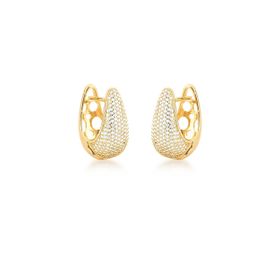 Imagem do produto Brinco argola oval aberta com meia cravação de zircônias folheado a ouro 18K