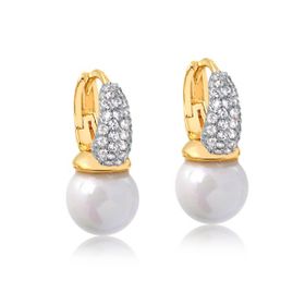 Imagem do produto Brinco stelle argola de click com pérola pendurada e meio aro cravejado de zircônias folheado a ouro 18K