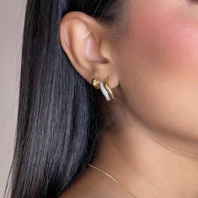Imagem do produto Brinco stelle duplo cravejado de zircônia e liso folheado a ouro 18K