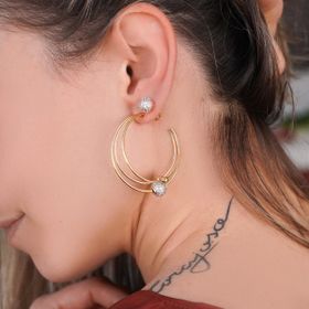 Imagem do produto Brinco stelle argola fios com esfera cravejada de zircônias folheado a ouro 18K