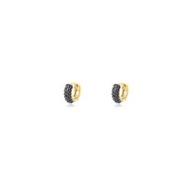 Imagem do produto Brinco argola pequena de click com aro grosso e meia cravação de zircôinia negra folheado a ouro 18k
