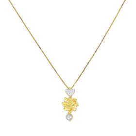 Imagem do produto Colar com pingente de dois corações cravejados de zircônia e flor folheado a ouro 18K