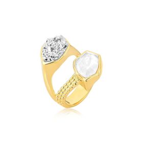 Imagem do produto Anel Cascata aro duplo com cristal da rocha e Drusa Platina folheado a ouro 18K