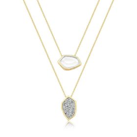 Imagem do produto Colar Cascata duplo com Cristal da Rocha menor e Drusa Platina maior folheado a ouro 18K
