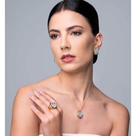 Imagem do produto Colar Julia 45cm com pingente quadrado Drusa Platina folheado a ouro 18K