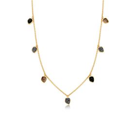 Imagem do produto Colar Livia 42cm com Pedras intercaladas Drusa Platina Obsidiana Negra e Quartzo Fumê folheado a ouro 18K