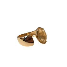 Imagem do produto Anel com aro aberto e pedra oval de cristal de rutilo folheado a ouro 18K