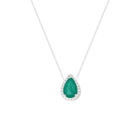 Imagem do produto Colar gota com cravação pequena de zircônias ponto de luz e cristal verde esmeralda em prata 925