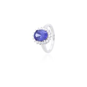 Imagem do produto Anel solitário com cristal oval roxo tanzanita e cravação de zircônias em prata 925