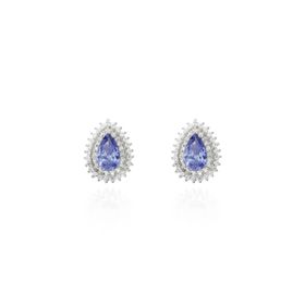 Imagem do produto Brinco gota com cristal roxo tanzanita e cravação grande de zircônias em prata 925