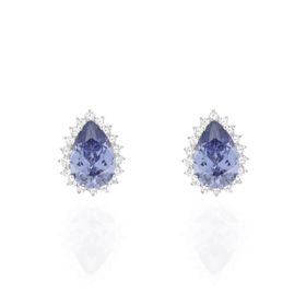 Imagem do produto Brinco gota grande com cravação de espinhos de zircônia e cristal roxo tanzanita em prata 925
