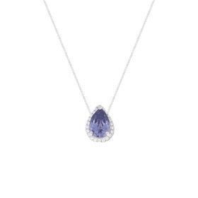 Imagem do produto Colar gota com cravação pequena de zircônias ponto de luz e cristal roxo tanzanita em prata 925