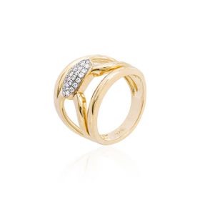 Imagem do produto Anel com aro em X vazado e cravação pequena de zircônias em prata 925 folheado a ouro 18K