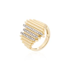 Imagem do produto Anel quadrado com vários aros orgânicos e cravação de zircônia em prata 925 folheado a ouro 18K